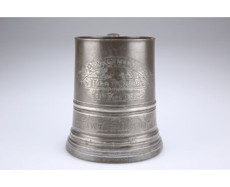 OF DURHAM LIGHT INFANTRY SIGNIFICANCE: A MID 19TH CENTURY GLASS-BOTTOM PEWTER ONE-PINT TANKARD, engraved 'Poona Gymkhana - Hi