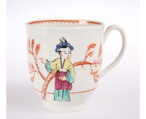 A WORCESTER MANDARIN COFFEE CUP, CIRCA 1770, painted with two figures, one standing by a tree. 6.5cmThe absence of a Conditio