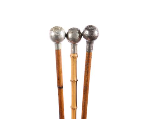 THREE BALL-TOP SWAGGER CANES,&nbsp;to the Durham Light Infantry,&nbsp;The Highland Light Infantry and The Royal Scots (3)&nbs