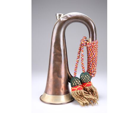 A WWI COPPER AND BRASS BUGLE BY POTTER &amp; CO. ALDERSHOT, engraved 'Lieut. Colonel A Grant 5th Bn. Gordon Highlanders 1914'