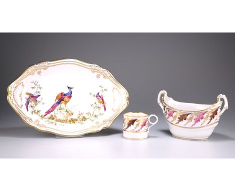 A BARR, FLIGHT &amp; BARR TWO-HANDLED SUGAR BOWL, CIRCA 1804-1813, boat-shaped, impressed mark, 18cm across handles; together