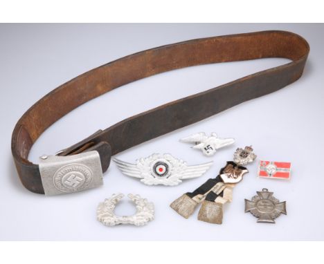 A WWII THIRD REICH&nbsp;WASSERSCHUTZPOLIZEI (WATER PROTECTION POLICE) LEATHER BELT WITH BUCKLE, the aluminium buckle with cen