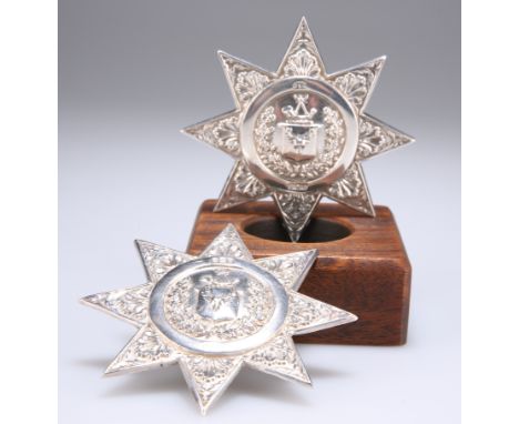 TWO HM SILVER ANCIENT ORDER OF FORESTERS SASH STARS, by William Charles Eaton, Sheffield 1892 and 1925. 8cm in diameter (2)Th