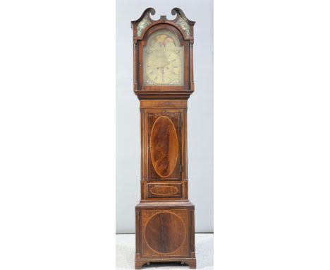 A GEORGE III CROSSBANDED AND STRING-INLAID FLAME MAHOGANY 8-DAY LONGCASE CLOCK, TAYLOR KING STREET WHITEHAVEN, the hood with 