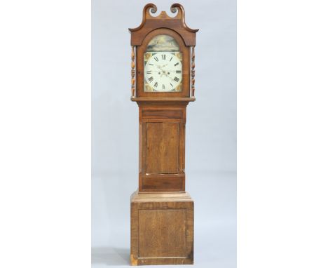 A VICTORIAN OAK AND MAHOGANY 8-DAY LONGCASE CLOCK, the 13.5 inch painted arch dial signed T C Hammond Richmond, with date cre