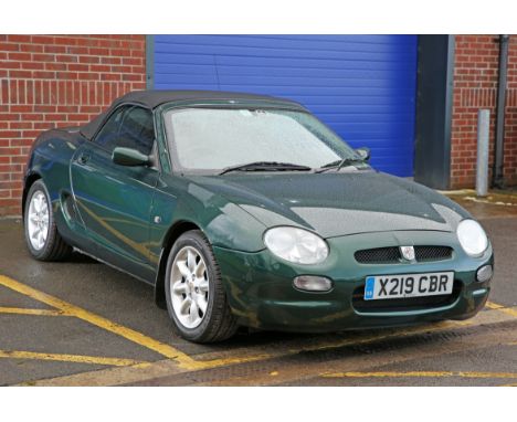 2000 MG MGF 1.8i, two door, green, petrol, manual transmission, 1796cc.&nbsp;Registration number: X219 CBR, first registered 