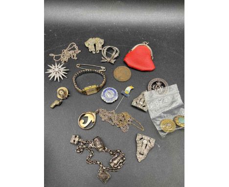 Box of dress jewellery including Rotary watch