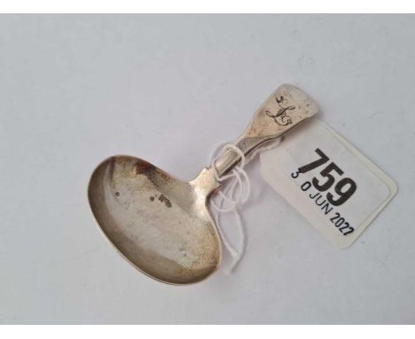 A George III caddy spoon, fiddle pattern with oval bowl, London 1817 by GW