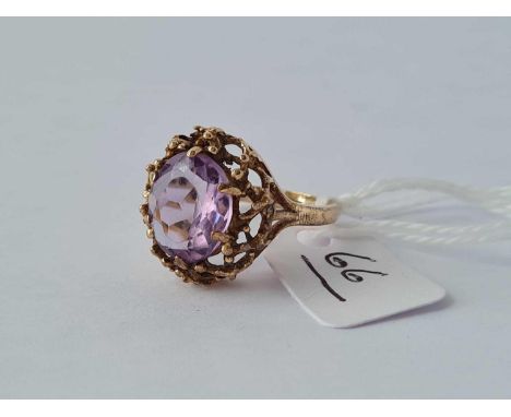 A large vintage amethyst ring in 9ct mount size N 4.4g inc