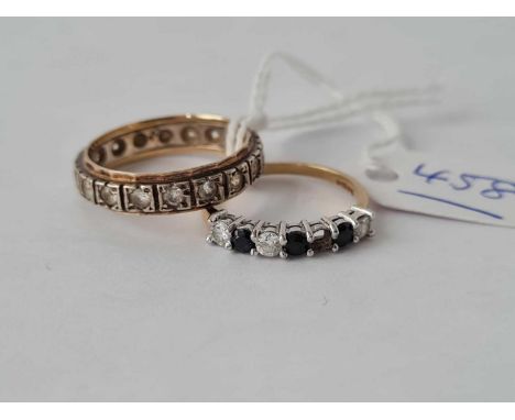 A eternity ring size R and sapphire and white stone ring (one stone missing) both 9ct – 4.5 gms