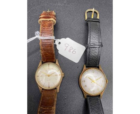 TWO GENTS GOLD WRIST WATCHES ONE BY ROTARY WITH SECONDS SWEEP W/O THE OTHER BY JW BENSON WITH SECONDS SWEEP BOTH 9CT