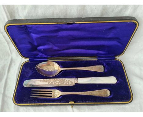 A boxed Christening set, knife, fork and spoon, London 1901