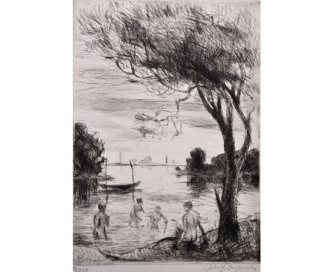 20th Century French School. Nude Figures Bathing, Etching, Indistinctly Signed and numbered 33/200, Unframed, overall 18.5” x