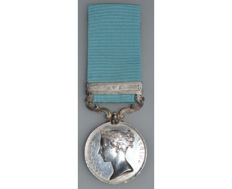 ARMY OF INDIA MEDAL 1799-1826, with pale blue ribbon, AVA BAR, awarded to LIEUT. HOWLAND ROBERTS, 9TH N.I.
