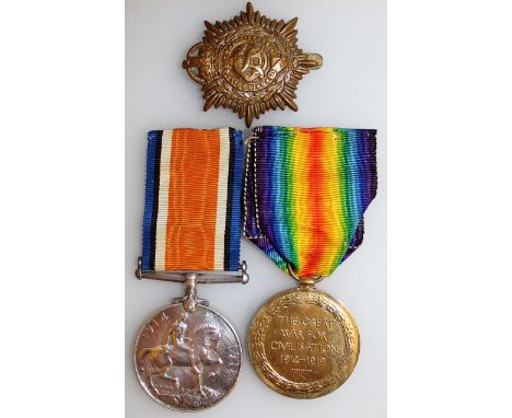 THE TWO FIRST WORLD WAR MEDALS OF NZ, 151030 PTE. R. C. SPUNNER A.S.C., with DOG TAG and two badges.
