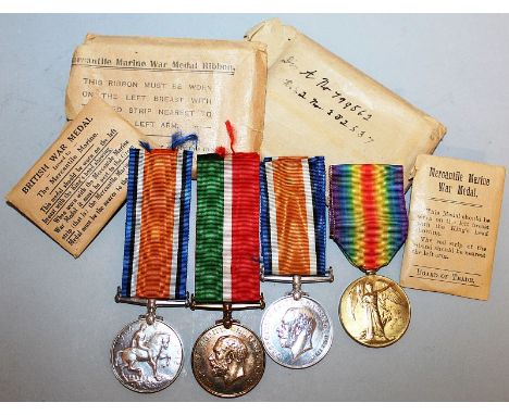 MERCANTILE MARINE WAR MEDAL, with ribbon, EDWARD H. JENNER and FIRST WORLD WAR MEDAL, both in envelopes and boxes, plus TWO F