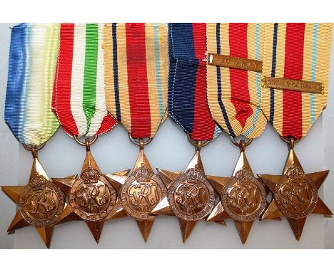 THE AFRICA STAR, THE ITALY STAR, THE ATLANTIC STAR, TWO MORE AFRICA STARS, with bars, 8TH ARMY AND NORTH AFRICA 1942-43 (15),