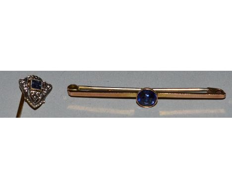 A GOLD AND SAPPHIRE PIN AND A TIE PIN. -2