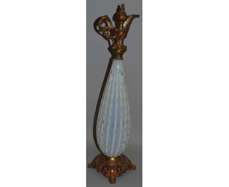 A GOOD MURANO GLASS LAMP formed as a jug with brass mounts. 27ins high.