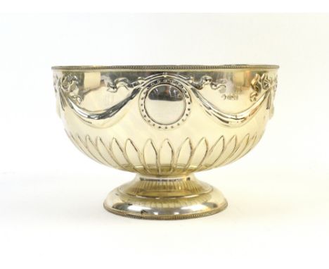 Edward VII silver footed punch bowl, with ribbon and swag decoration and a beaded border, by Hutton &amp; Sons, Sheffield 190