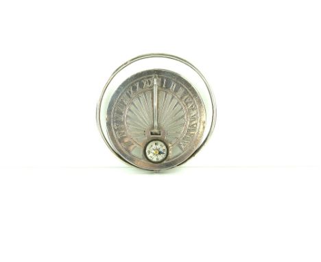 French silver folding lever pocket sundial with built in compass and note holder, marked Gevete S.G.D.G by Mappin, Paris, 5 c