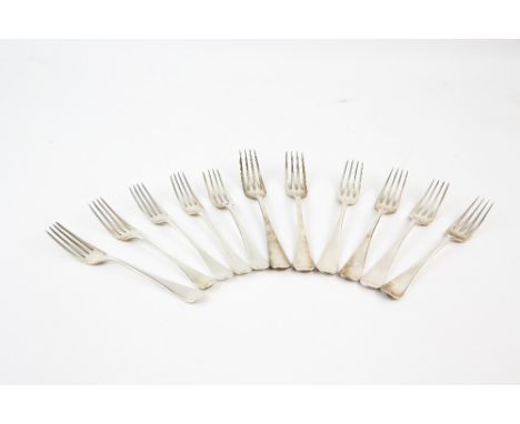 Six George V silver Old English pattern table forks, by William Hutton &amp; Sons Ltd., various dates, and five dessert forks