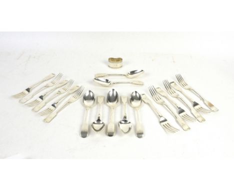 Victorian and later silver flatware, to include six table forks, six side forks and seven dessert spoons, various dates and m