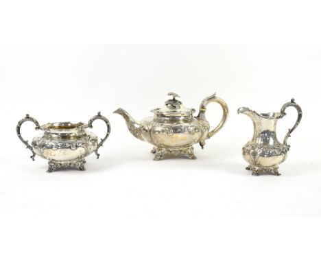 Victorian silver three-piece tea service, by Joseph Angell I &amp; Joseph Angell II, London 1841, comprising teapot, cream ju