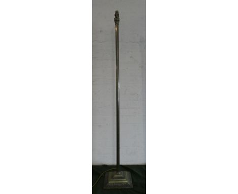 A Ribbed Brass Column Standard Lamp on Square Stepped Base 