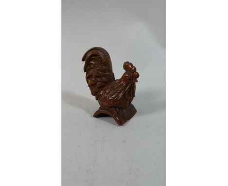 A Wooden Netsuke Carved into the Form of a Cockerel, 5.5cm High 