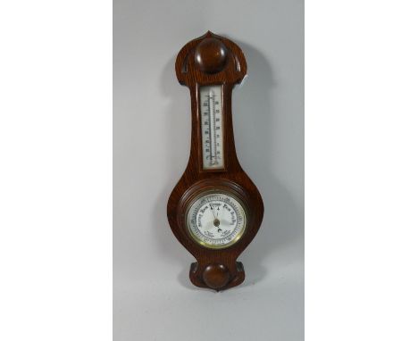 A Late 19th Century Onion Top Oak Wall Barometer with Temperature Scale, 44cm High 