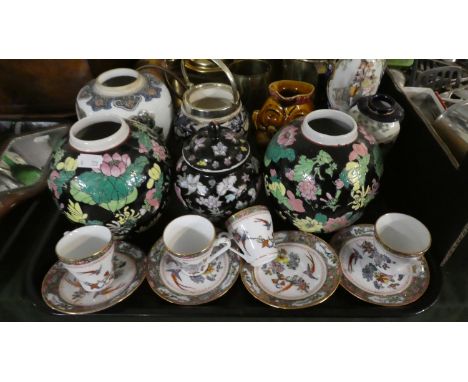 A Tray Containing Oriental Coffee Cans and Saucers, Ginger Jars, Lidded Vases Etc 