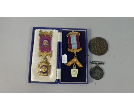 A 1915 RMS Lusitania Medal, Great War Medal Awarded to E R Bugden RAF and Two Cased Royal Order of the Buffalo Jewels 