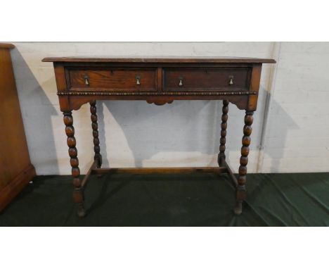 A Late 19th Century Bobbin Legged Side Table with Two Drawers and Tooled Leather Top, 91cm Wide 