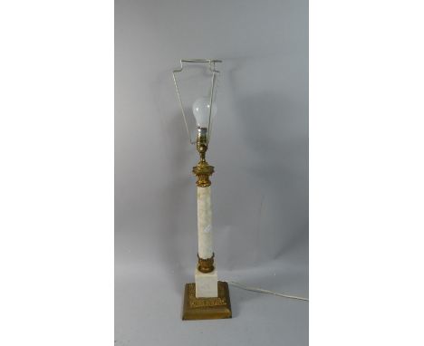 An Ormolu Mounted Turned Alabaster Table Lamp of Column Form, 52cm High 