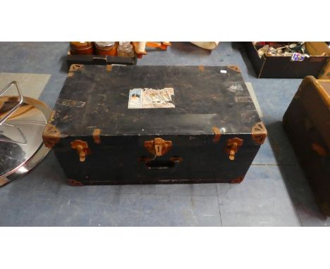 A Vintage Metal Travelling Trunk with Cunard Line Paper Label, 69cm Wide 