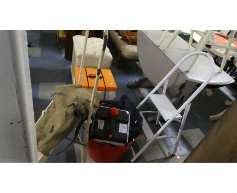A Wall Paper Steamer, Two Step Ladders and a Canvas Bag 