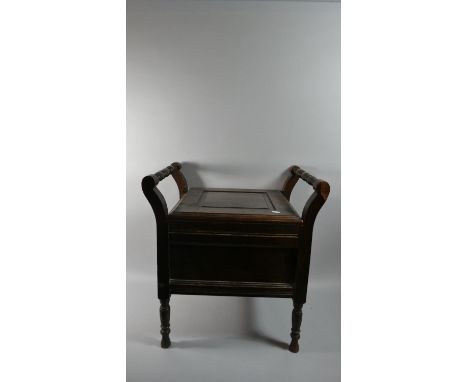 A Late 19th Century Oak Box Commode with Ceramic Liner and Turned Carrying Handles, 53cm Wide 