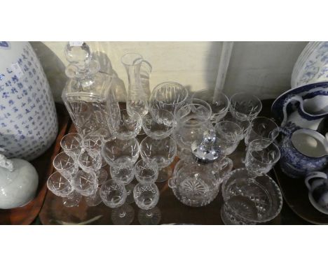 A Tray of Glasswares to Include Liqueurs, Sherries, Decanter, Sugar Sifter, Jug Etc 