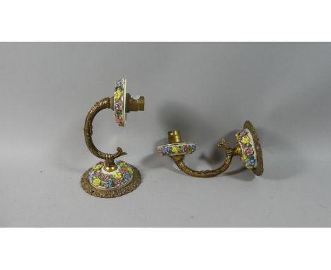 A Pair of Italian Gilt Metal and Ceramic Wall Light Fittings, Each 20cm Long 