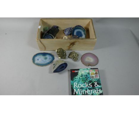 A Box Containing Various Rock and Mineral Samples Together with an Identification Guide Book 
