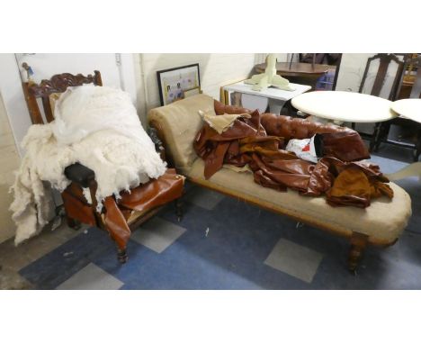 An Edwardian Chaise and Armchair for Re-upholstery, Complete with Tools and Leather 