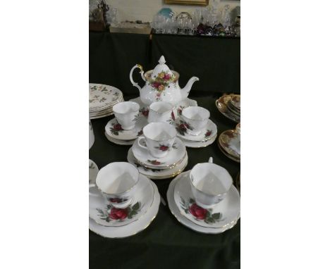 A Royal Albert Old Country Rose Teapot (Second) Together with Collection of Royal Albert Rose Pattern Teawares to Include Fiv