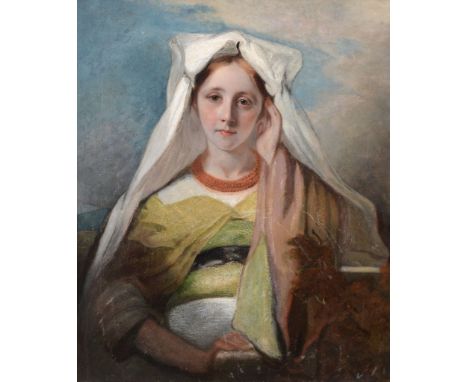 John Stevens (1793-1868) - Portrait of an Italian peasant girl Oil on canvas Bears manuscript label on reverse, inscribed wit