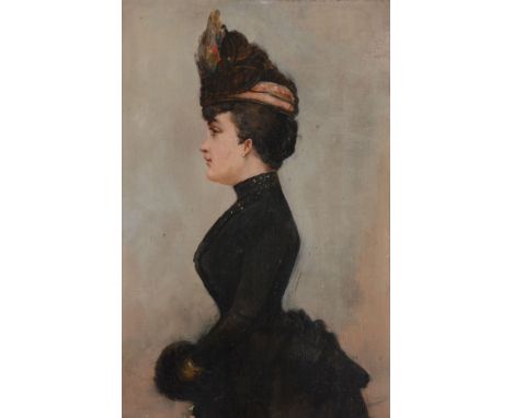 English School (19th Century) - Portrait of a lady in black Oil on canvas 34.5 x 23 cm.(13 1/2 x 9 in) 