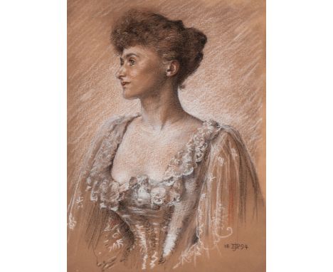 Edward John Poynter (1836-1919) - Portrait of a lady Conté crayon, over traces of graphite, heightened with white chalk on bu