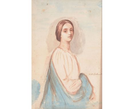 Attributed to William Blake Richmond (1842-1921) - Half length portrait of a young lady Watercolour over graphite, on cream w