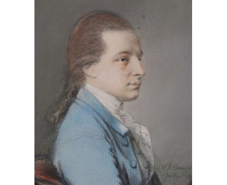 Hugh Douglas Hamilton (c.1739-1808) - Portrait of a gentleman seated with a blue jacket Pastel drawing  Signed and dated   17