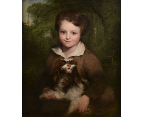 Richard Rothwell (1800-1868) - Portrait of a young boy holding a dog Oil on canvas 78 x 64 cm. (30 3/4 x 25 1/4 in) Provenanc