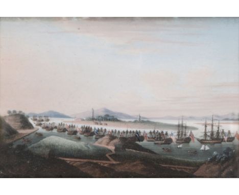 Anglo-Chinese School (19th Century) - View of The Thirteen Factories, Canton (Guangzhou) harbour; Whampoa anchorage, on the P